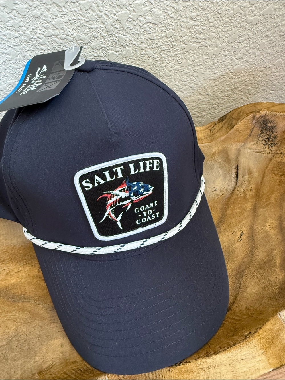 Salt Life Navy Patch Trucker Hat with Americana Shark Patch